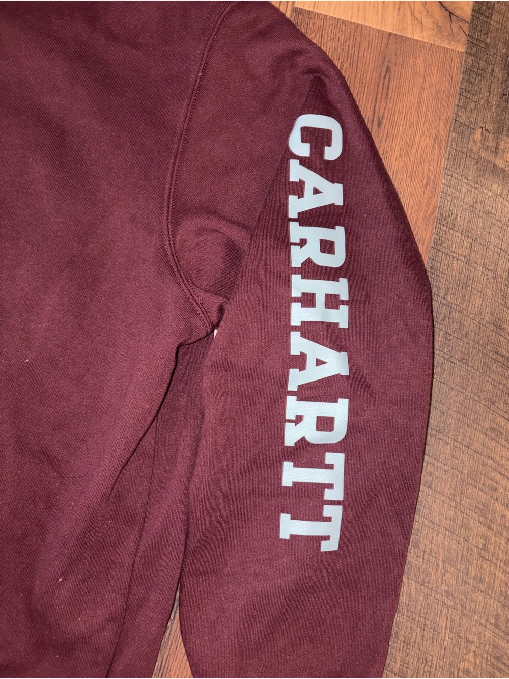 Carhartt Men's Burgundy Pullover Hoodie with Sleeve Logo - Picture 3 of 5